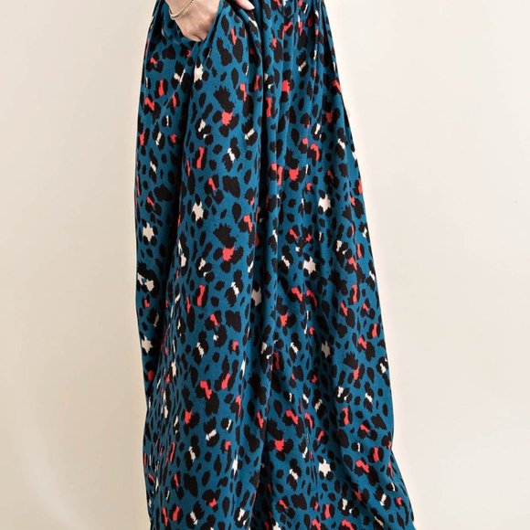 Wide-Leg Blue and Pink Cheetah Print Pants - Picture 5 of 5